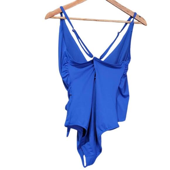 Marks & Spencer Tummy Control Padded Wrap Plunge Swimsuit Iris Size 10 NWT - Picture 6 of 9